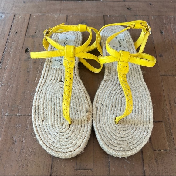 JACK ROGERS Evie Espadrille Sandal Thong Ankle Strap Leather Jute Yellow 7 - Picture 2 of 10